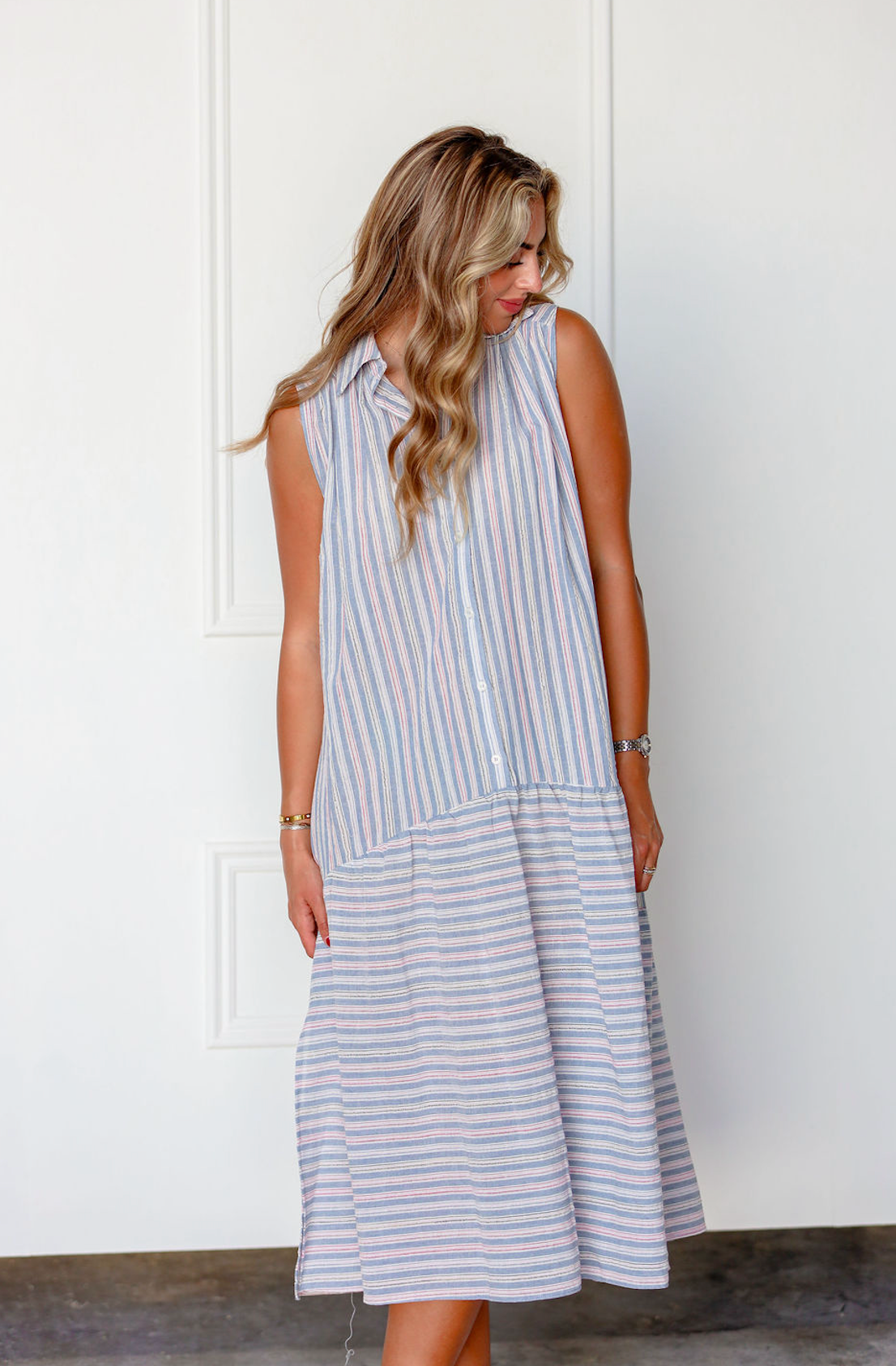 Azyel Collar Stripe Maxi Dress