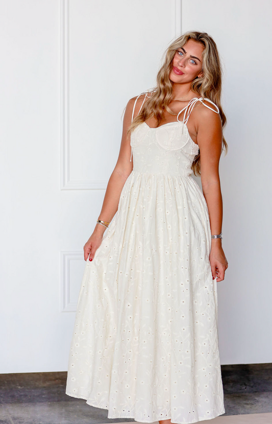 Cream Bustier Floral Maxi Dress