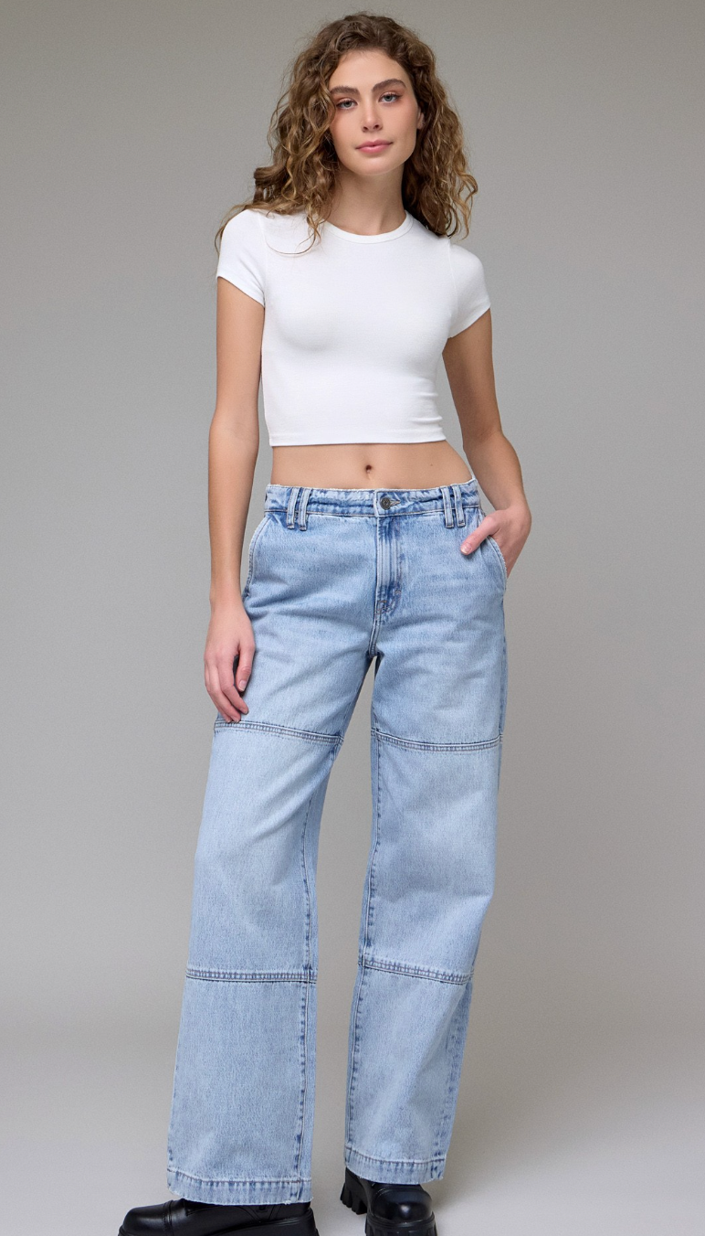 Block Stitch Dad Jeans