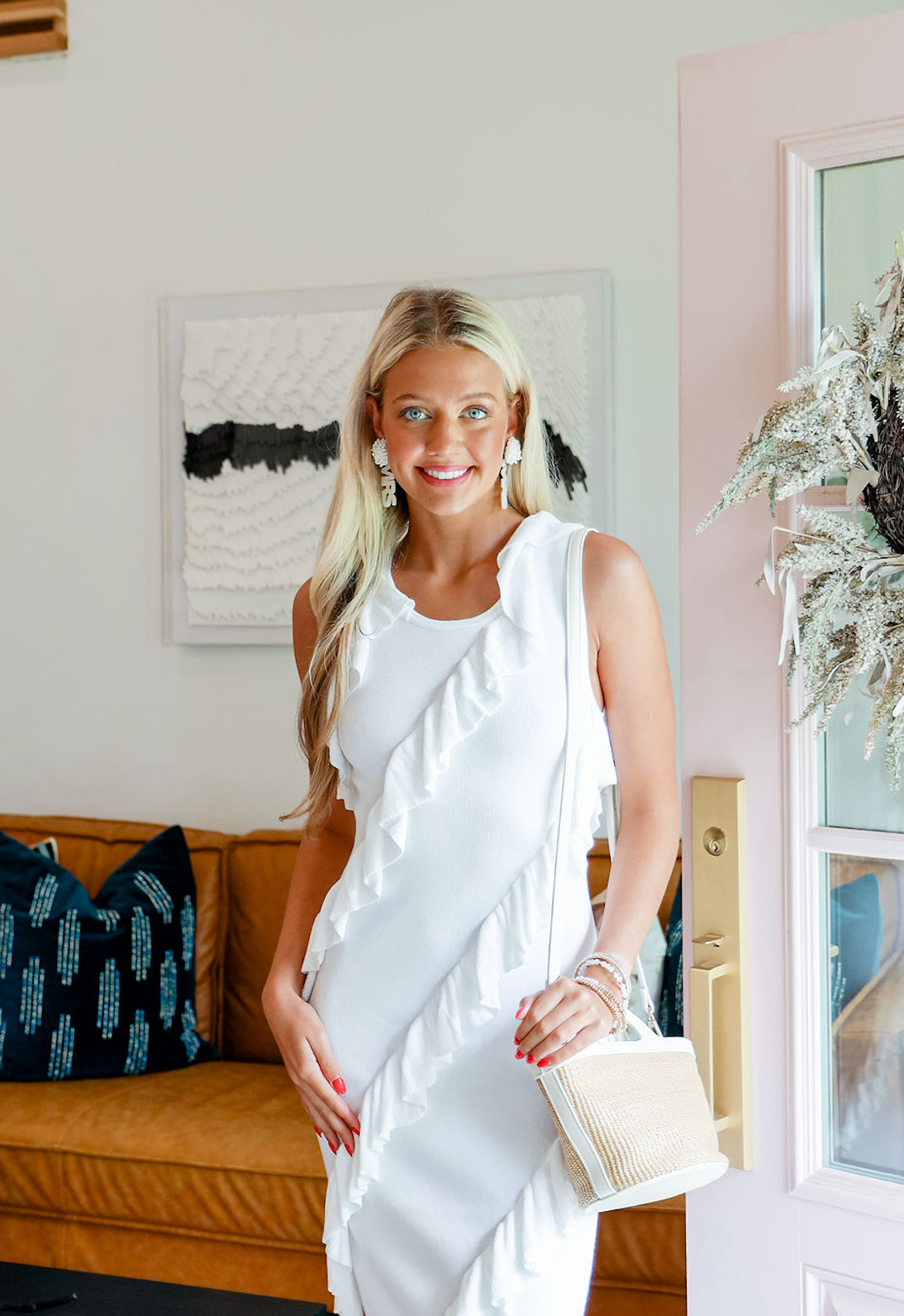 Asymmetrical Ruffle Midi Dress White