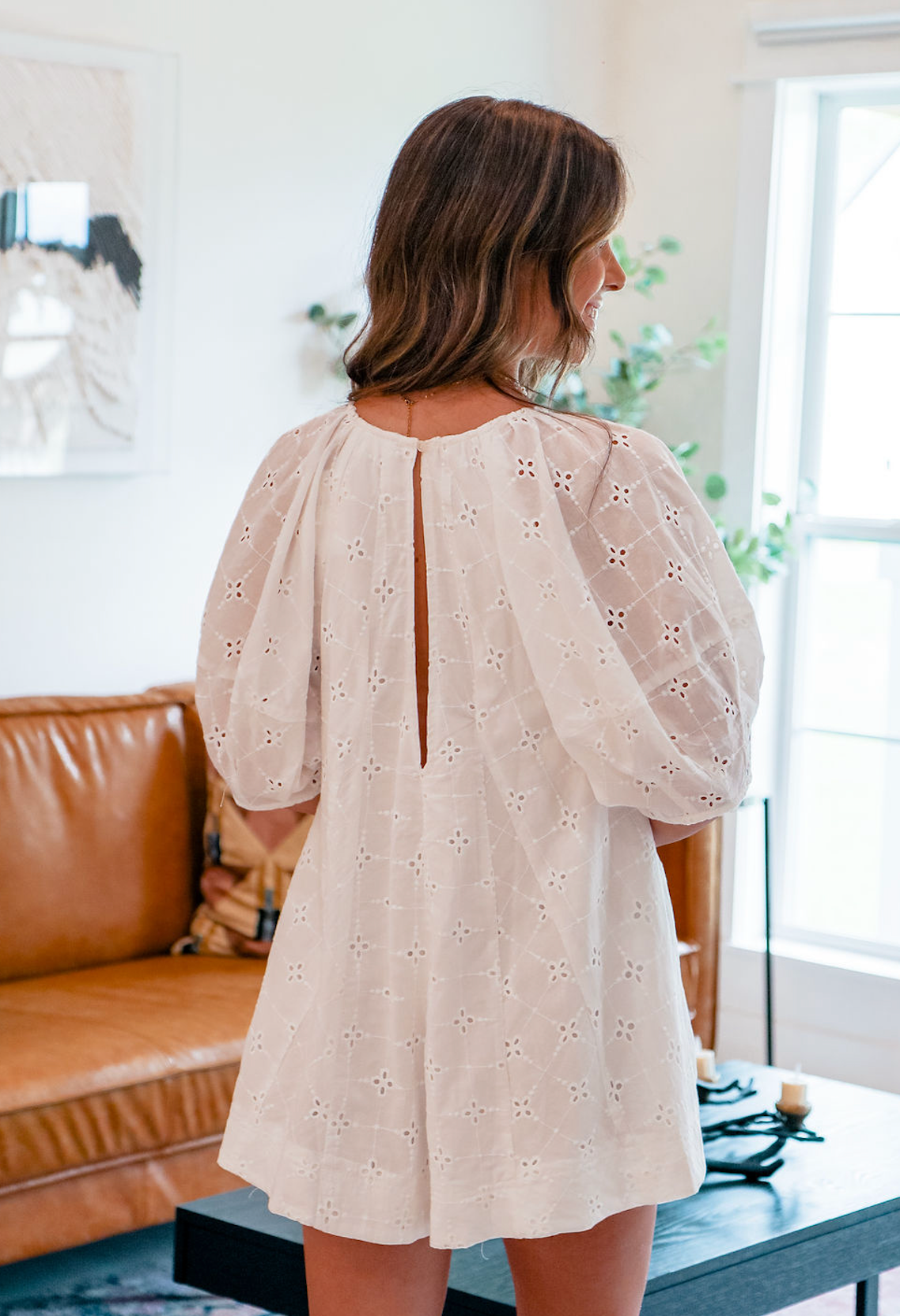 Eyelet Puff Sleeve Romper White
