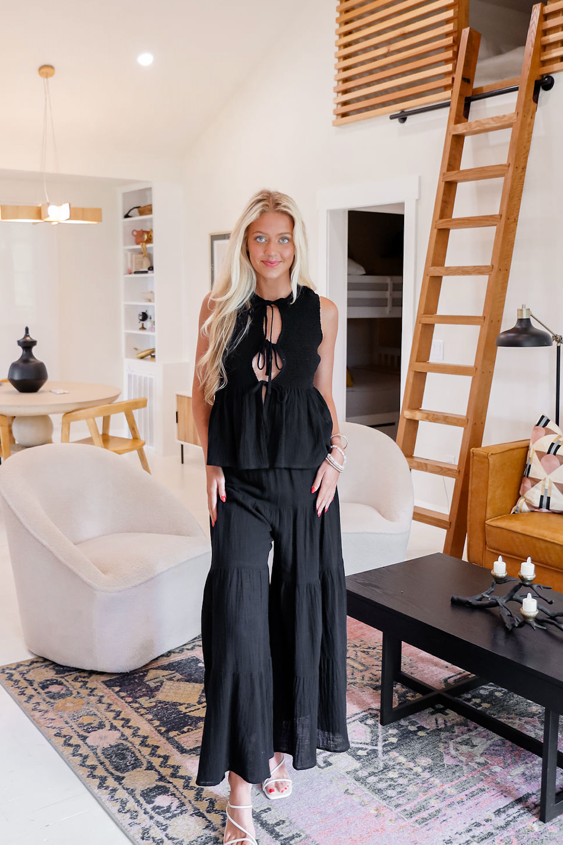 Black Gauze Top & Flare Pants Set of 2