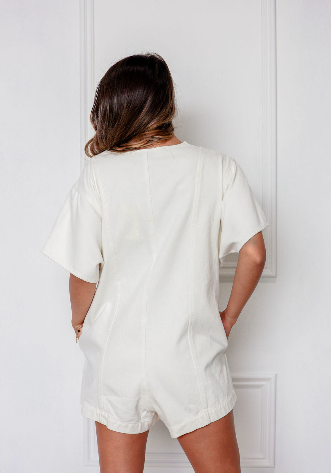 Dori Button Cotton Romper Ivory