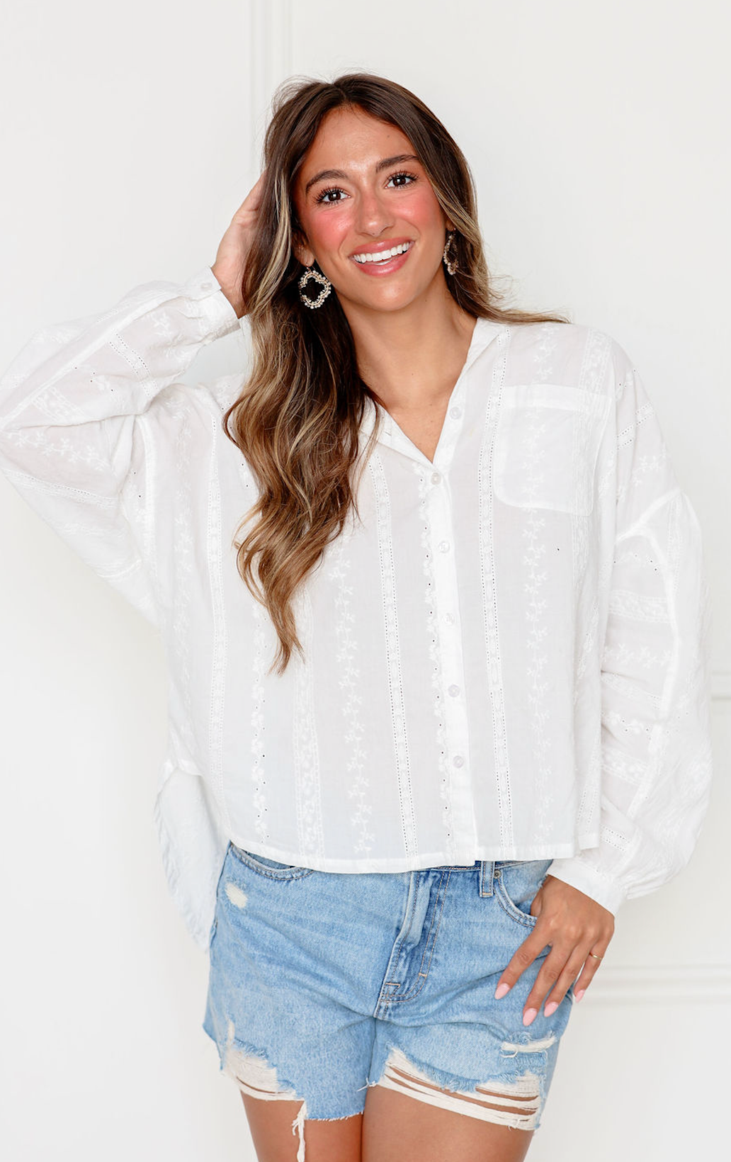 Eyelet Button Down Shirt