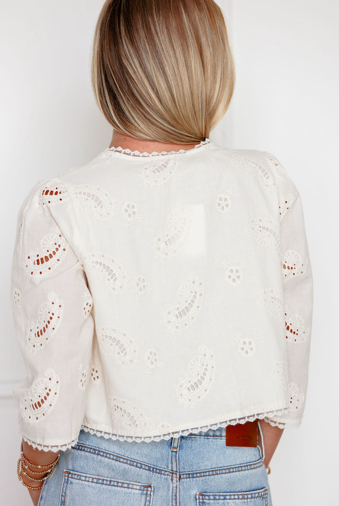 Eyelet Lace 3/4 Sleeve Blouse