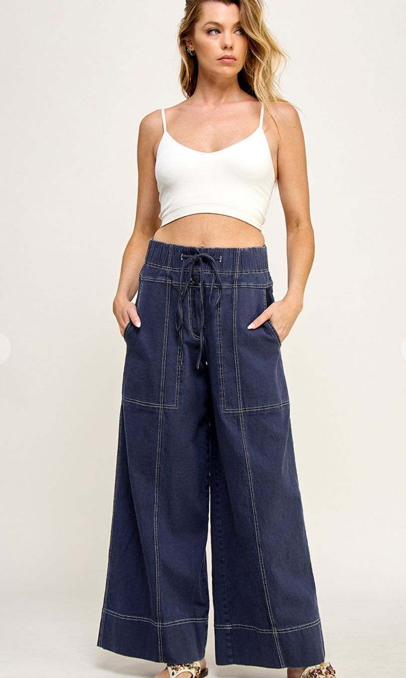 Navy Cotton Twill Pants