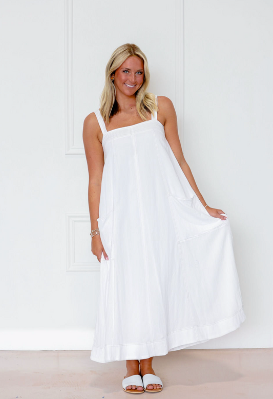 Solid White Stitch Maxi Dress