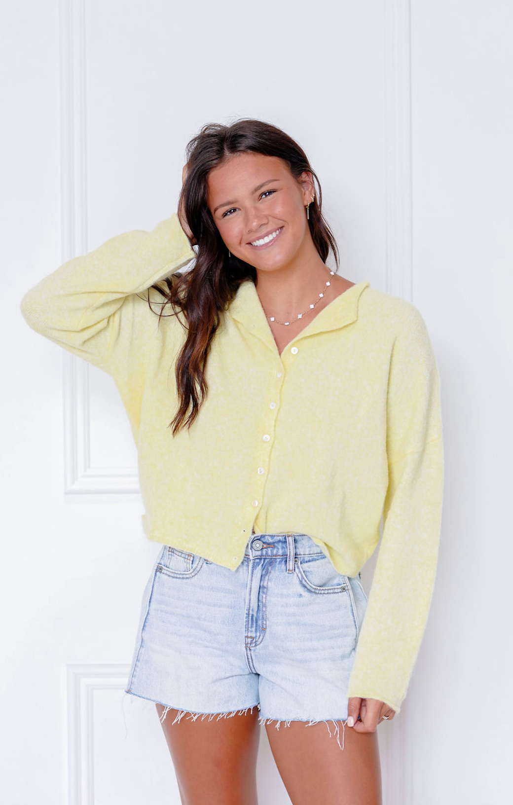 Butter Yellow Button Up Sweater
