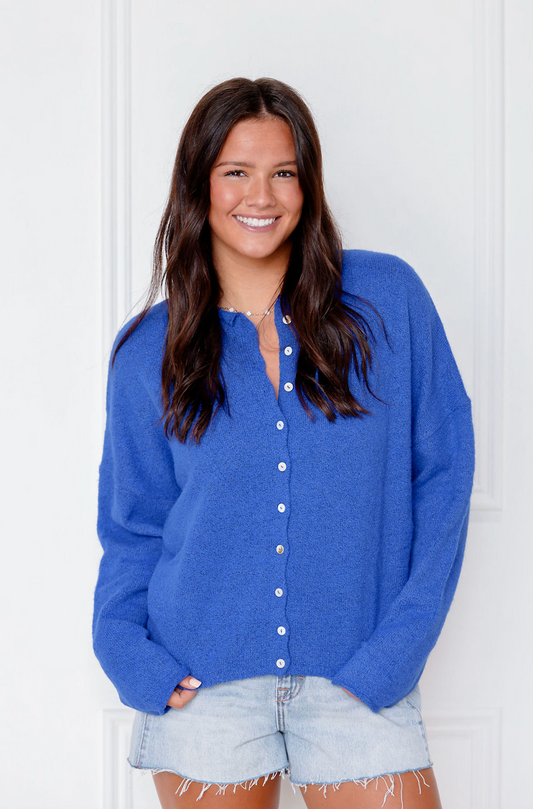 Royal Blue Button Up Sweater
