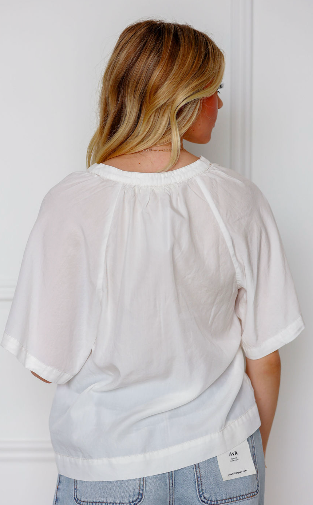 White Tencel V-neck Top