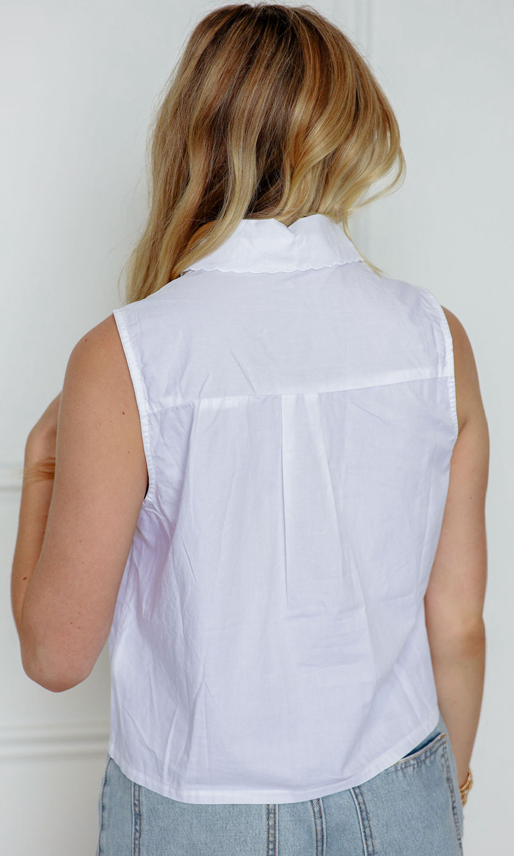 Embroidered Collar Top White