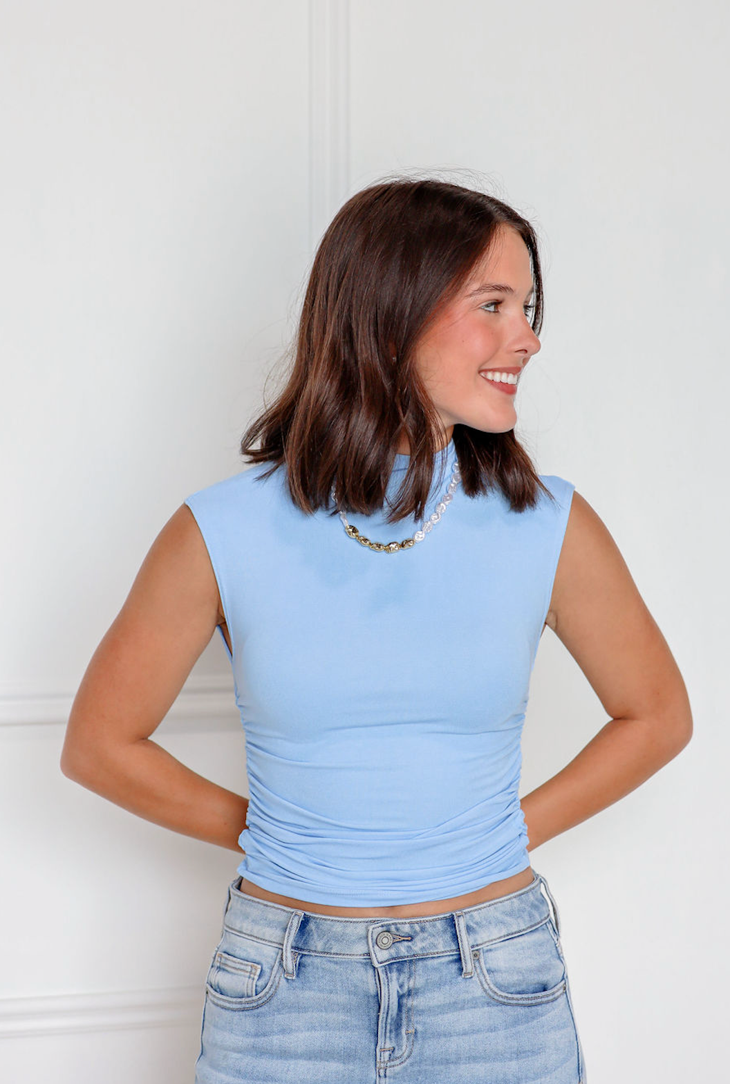 Cap Sleeve Cropped Top Sky Blue