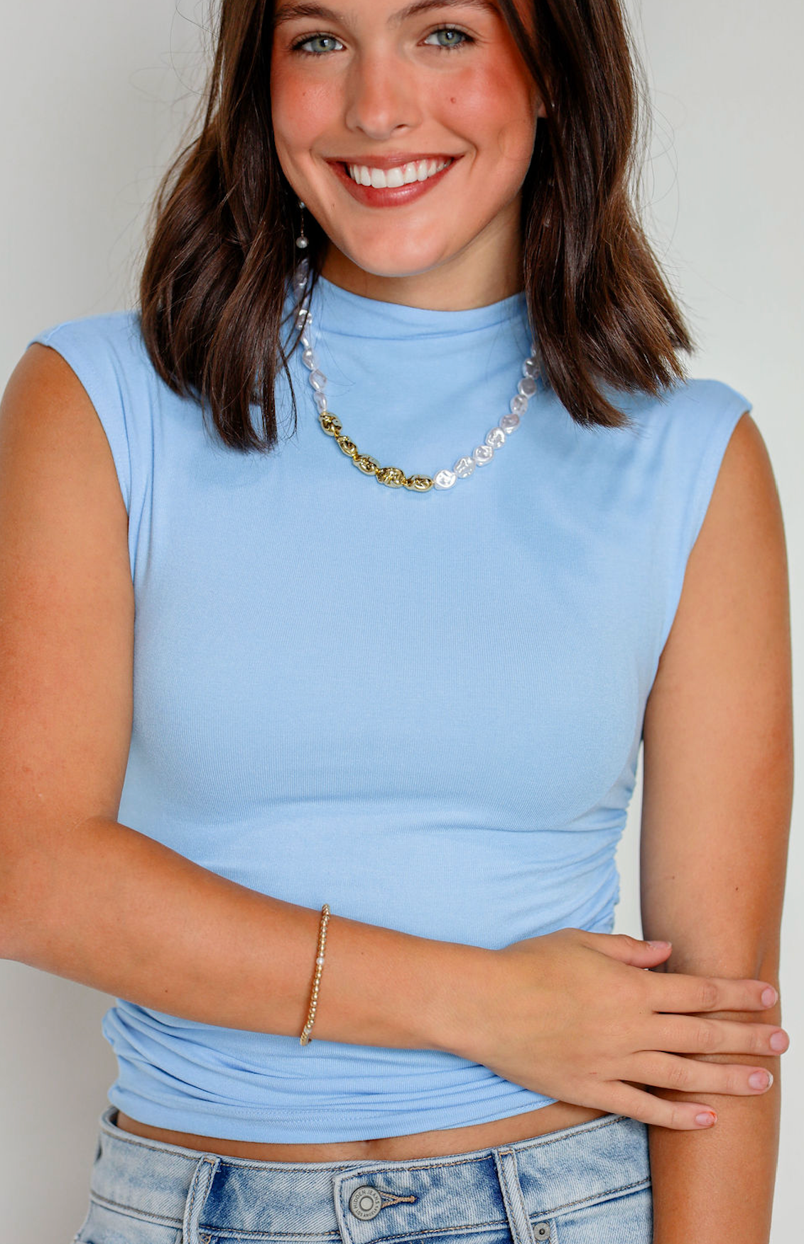Cap Sleeve Cropped Top Sky Blue