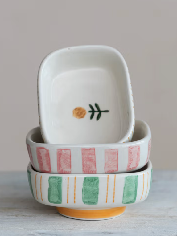 Stoneware Stripe Dish - Pink