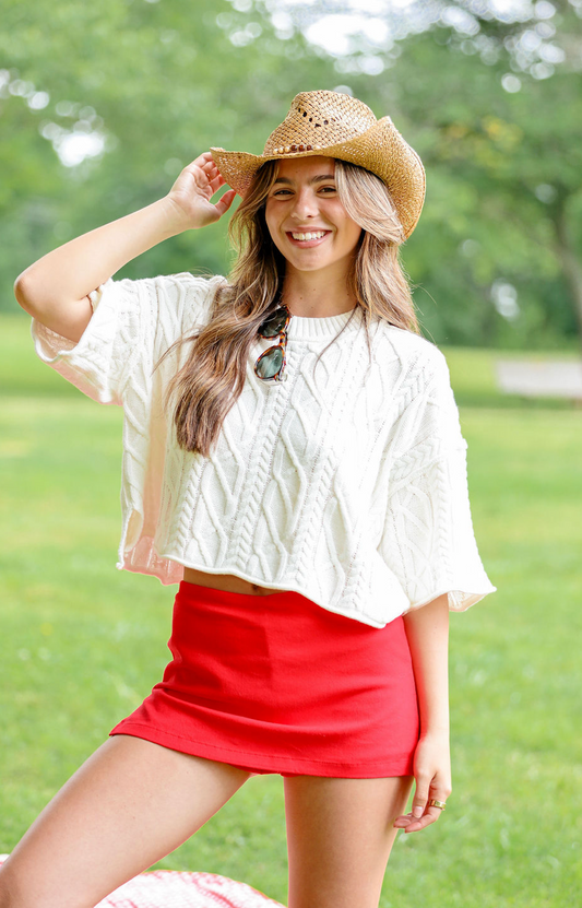 Cable Stitch Cotton Sweater White