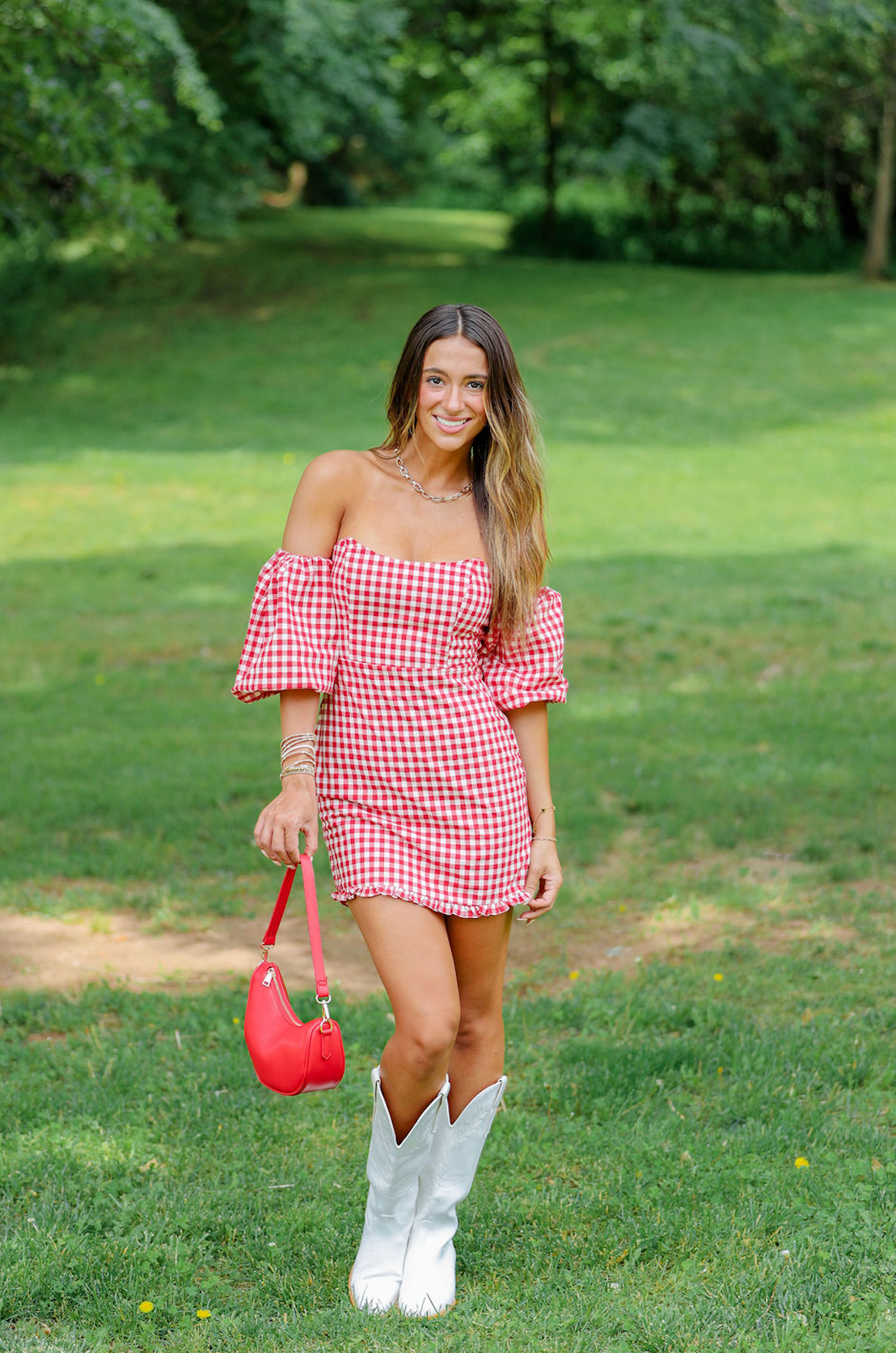 Gingham Off Shoulder Dress