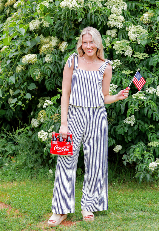 Stripes Scallop Trim Top & Pants Set of 2