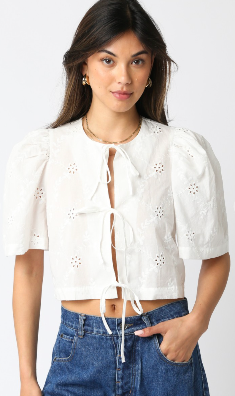 White Eyelet Ties Top