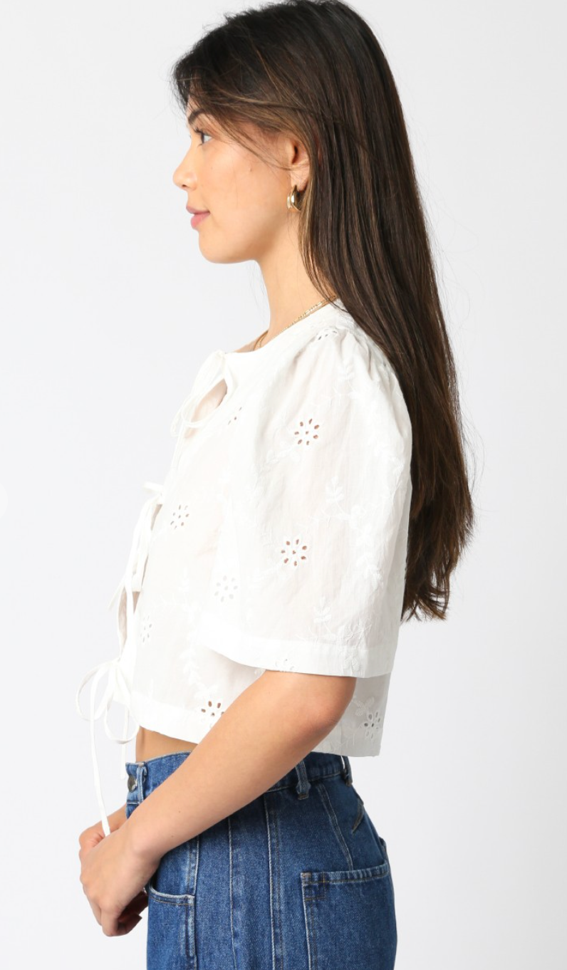 White Eyelet Ties Top