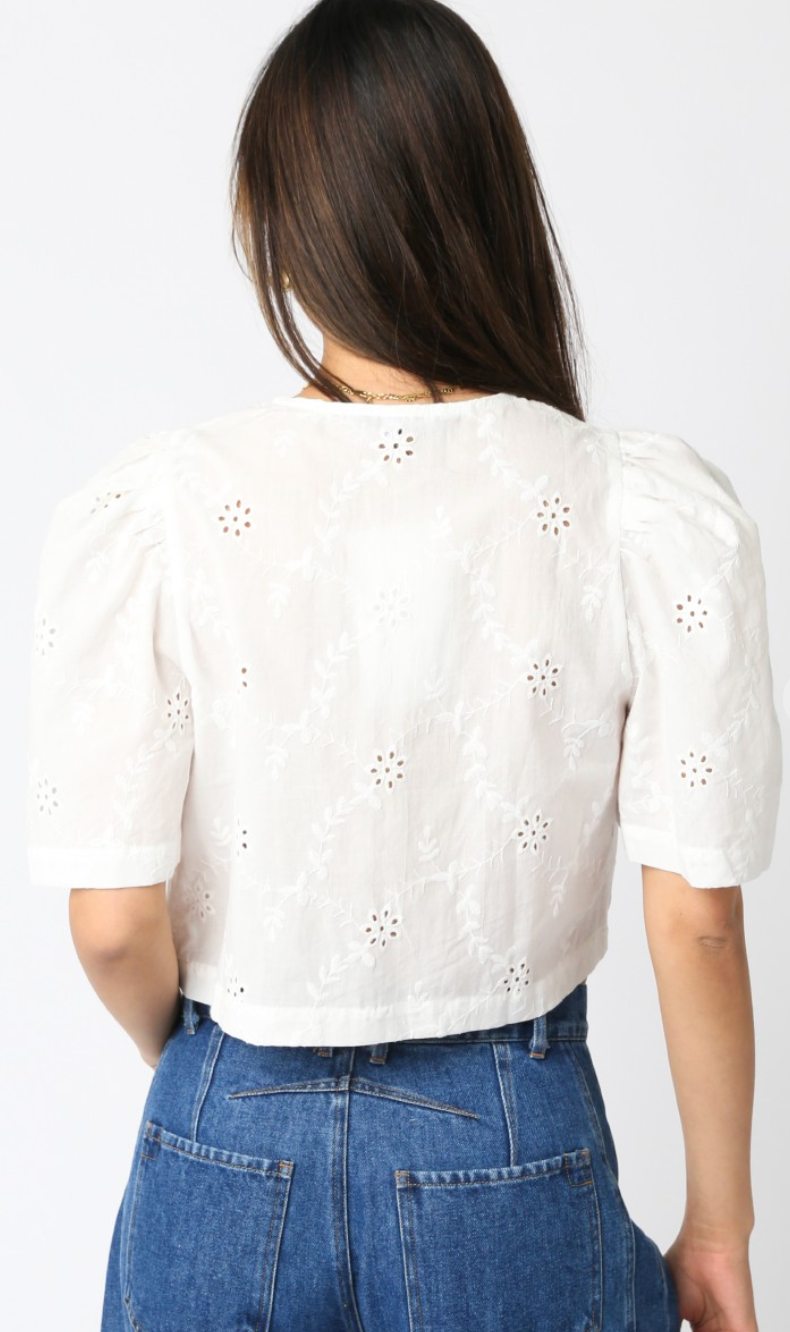 White Eyelet Ties Top