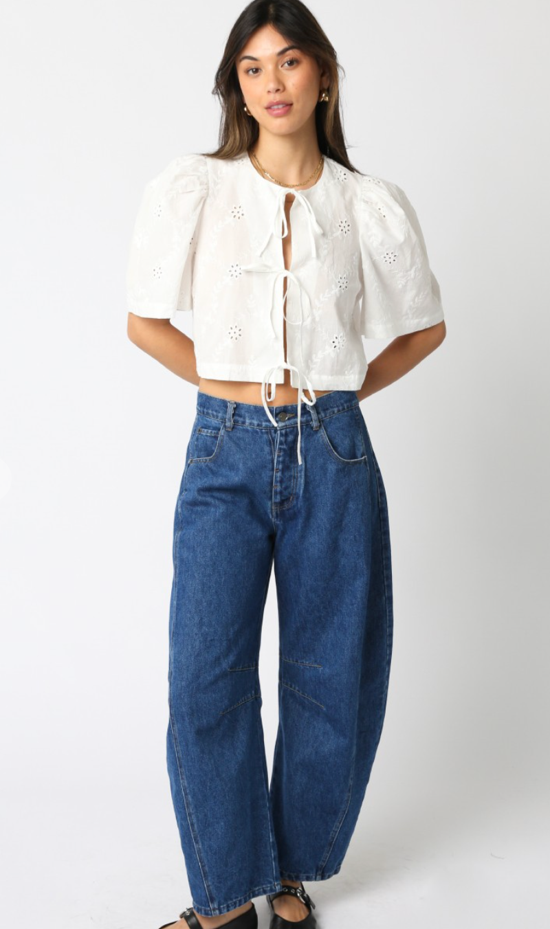 White Eyelet Ties Top