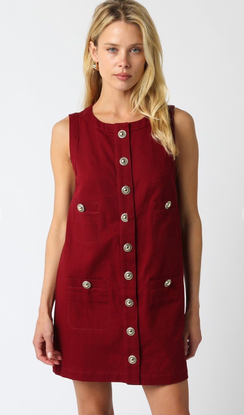 Karina Gold Button Dress Wine