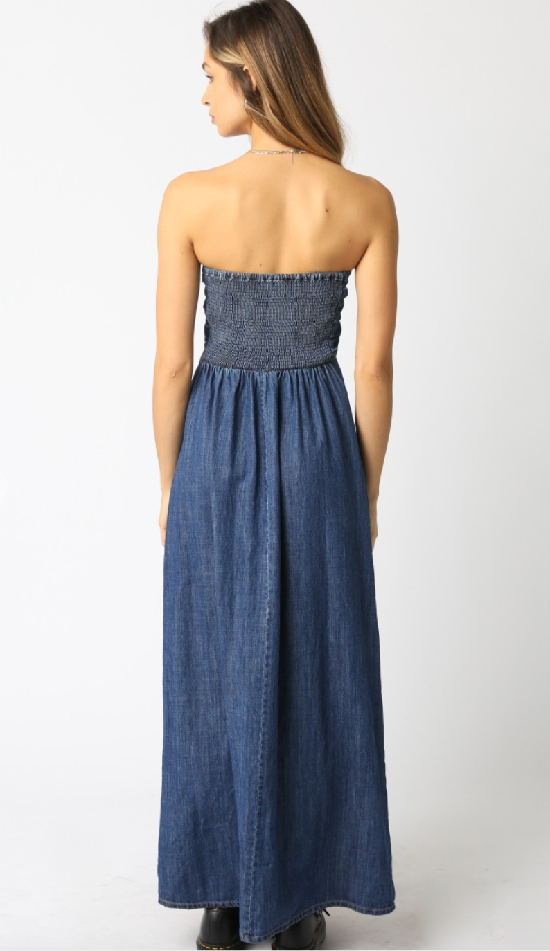 Dark Denim Strapless Maxi Dress