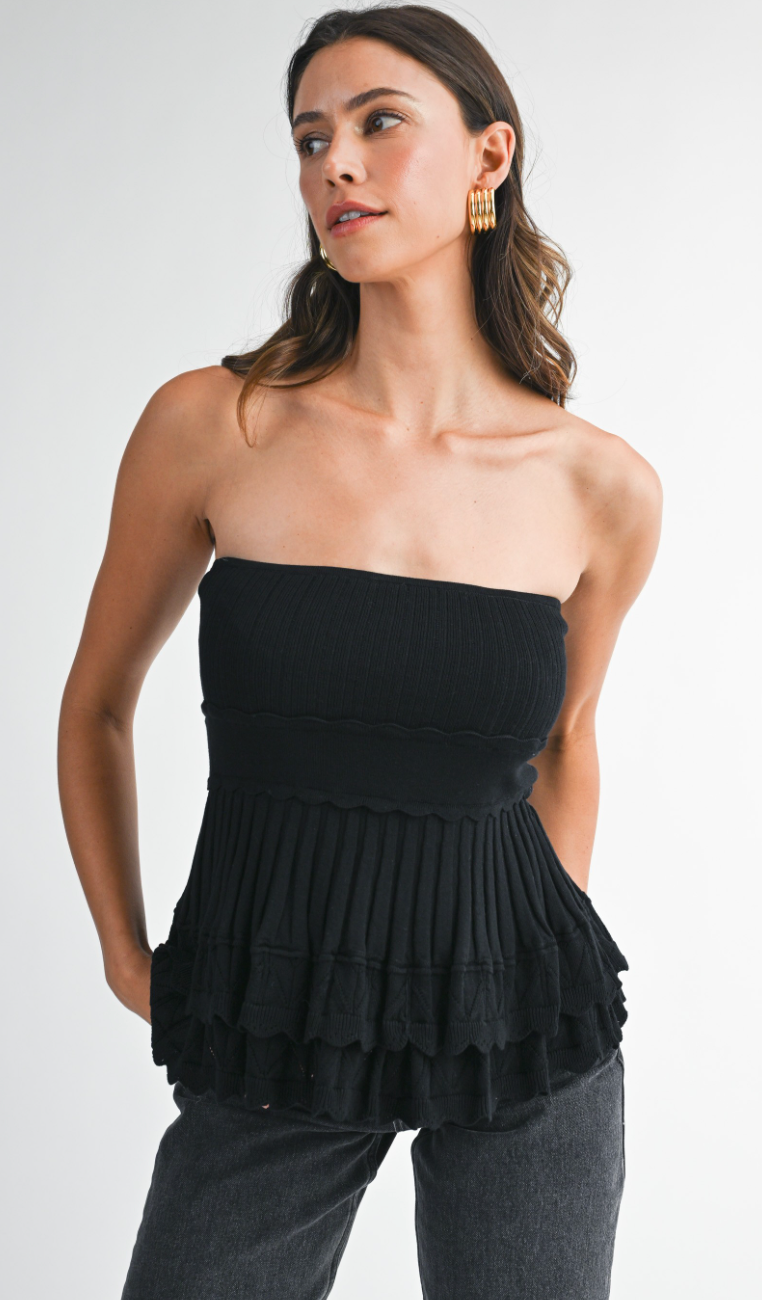 Strapless Knit Peplum Top Black