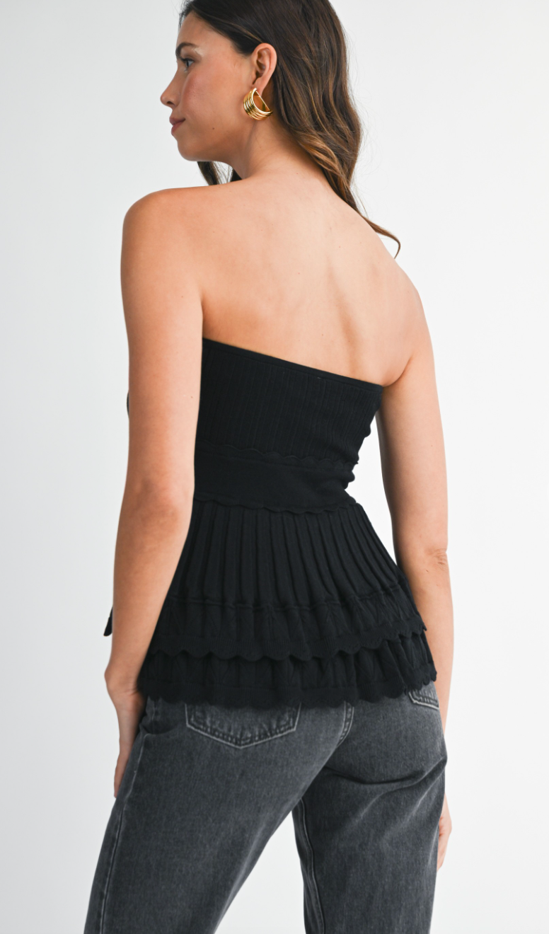 Strapless Knit Peplum Top Black