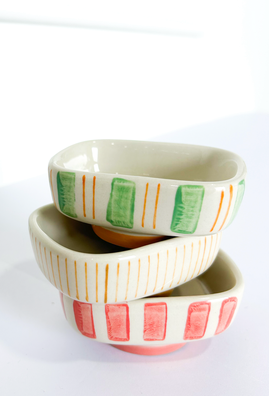 Stoneware Stripe Dish - Pink