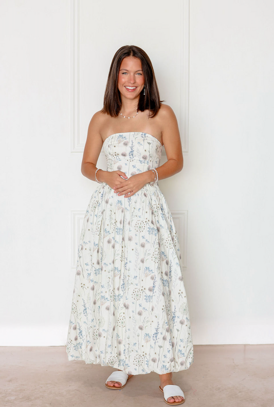 Mara Floral Strapless Midi Dress