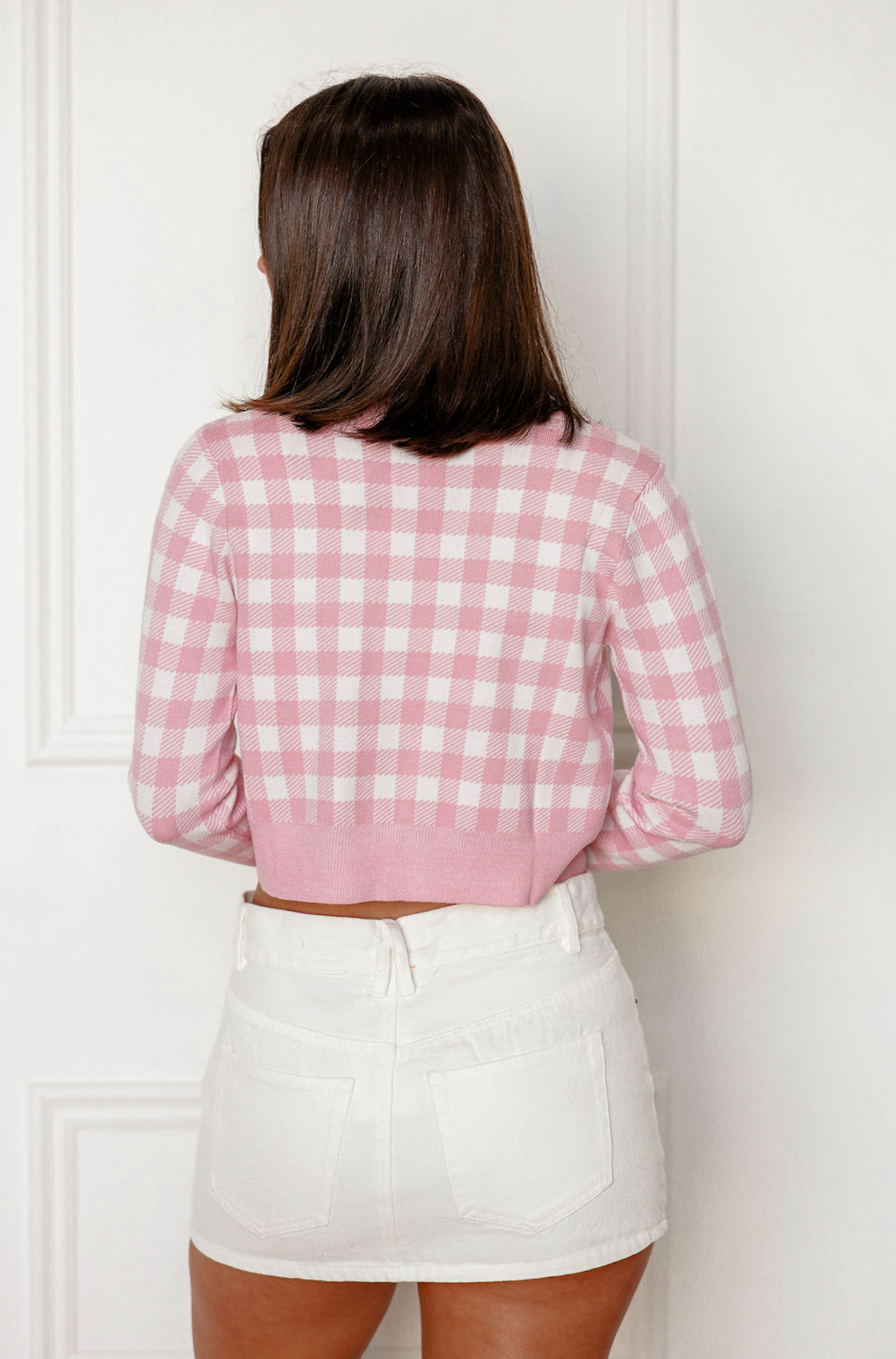 Pink Gingham Knit Top & Cardigan Set of 2