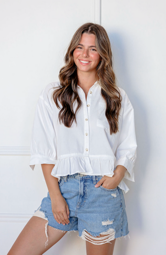 Ruffle Hem Shirt White