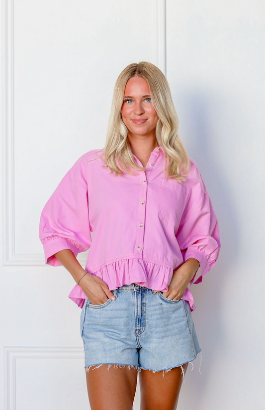 Ruffle Hem Shirt Pink