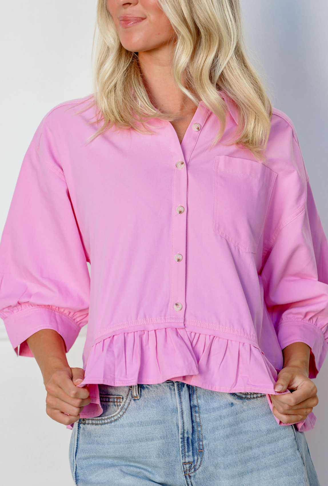 Ruffle Hem Shirt Pink