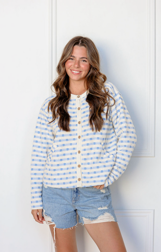Blue Floral Stripe Cardigan