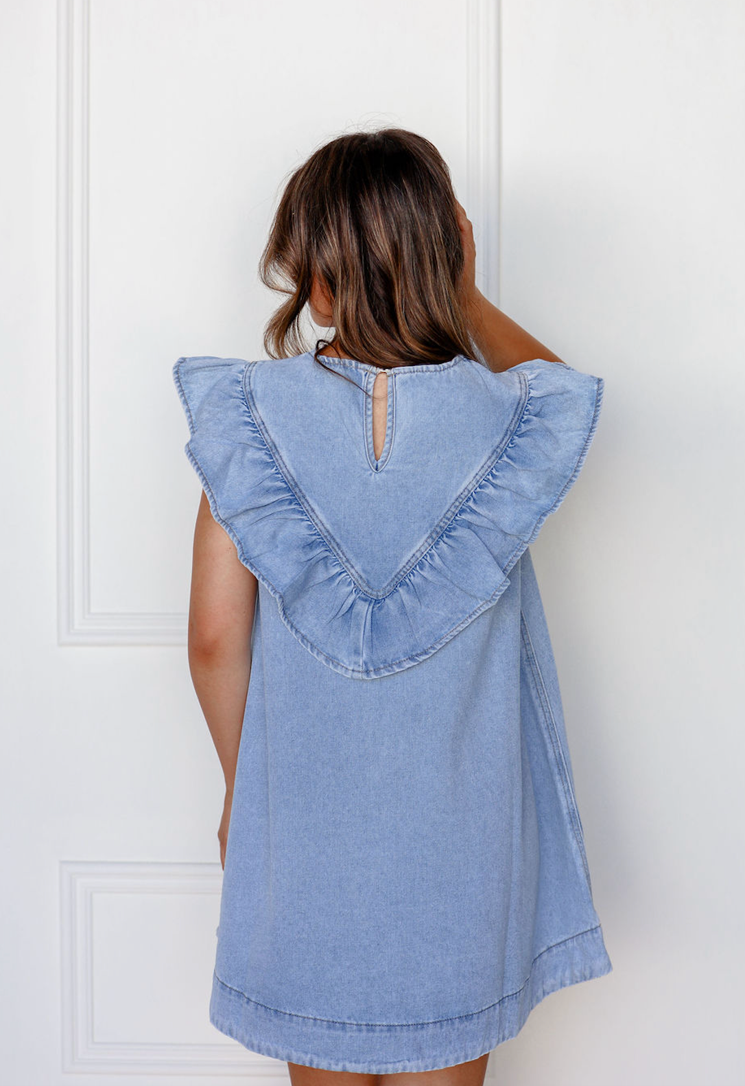 Ruffle Detail Denim Dress
