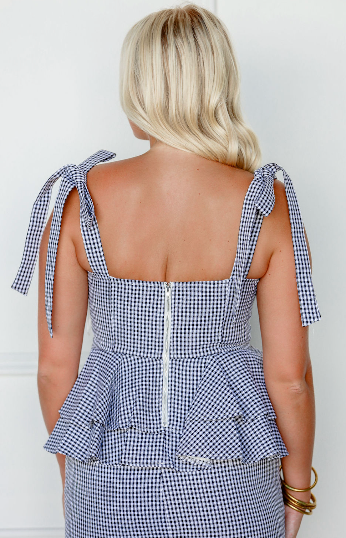 Gingham Peplum Top & Skirt Set of 2