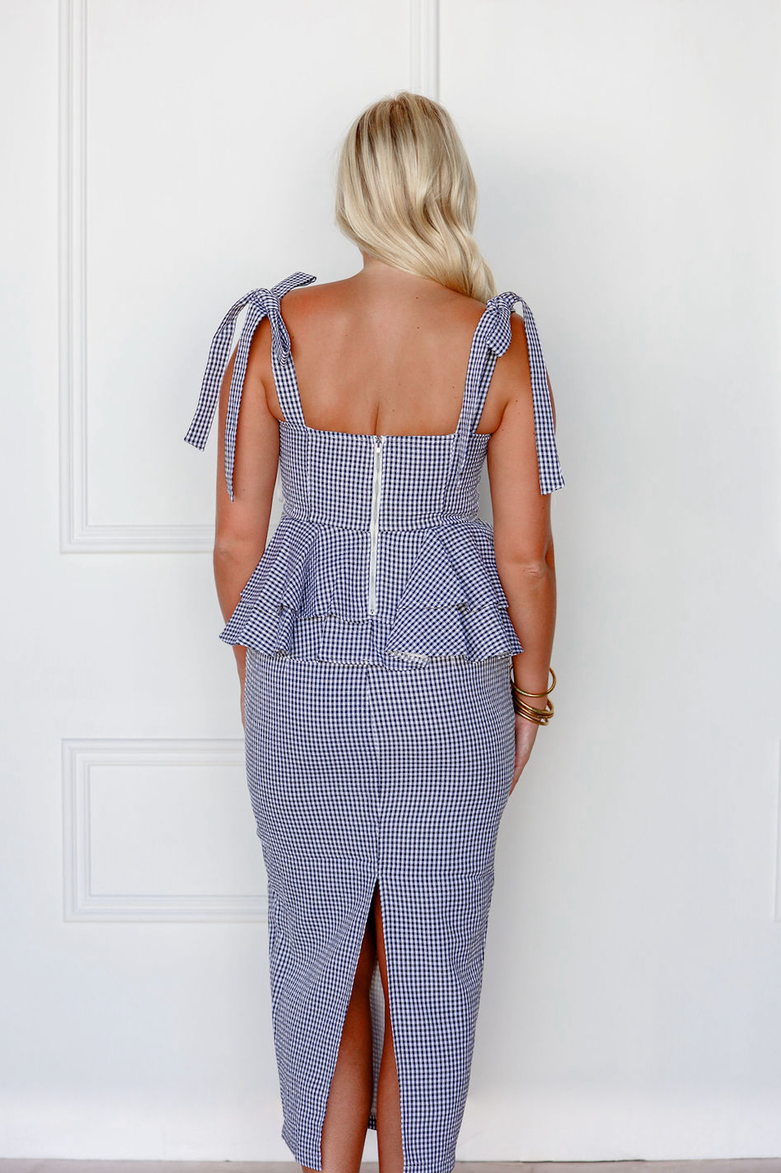 Gingham Peplum Top & Skirt Set of 2