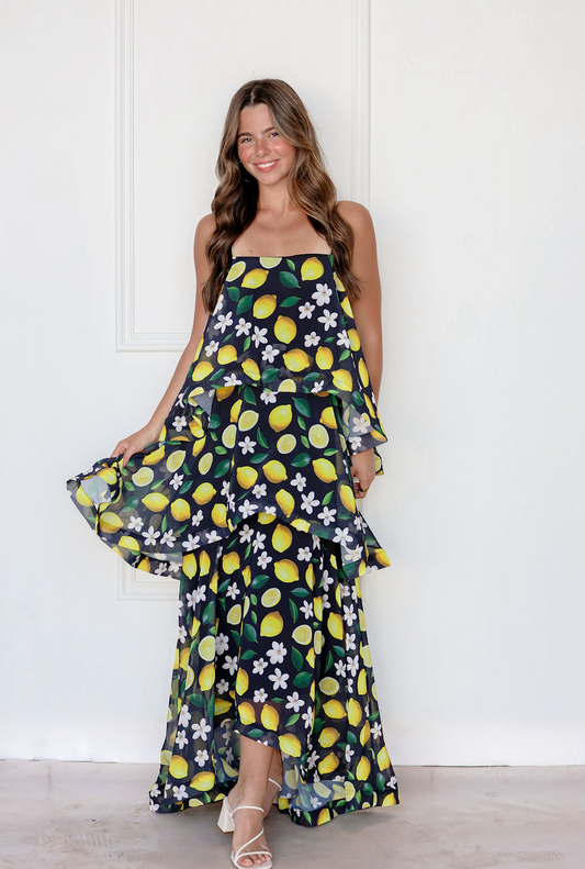 Lemon Blossom Tiered Maxi Dress