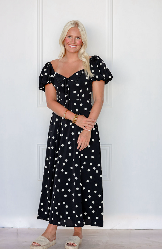 Black Polka Dot Midi Dress