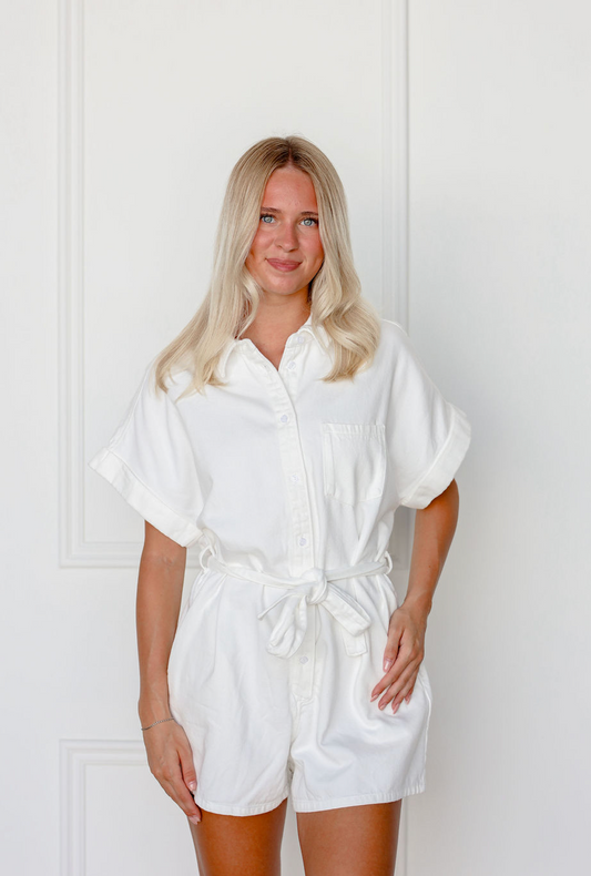 Kara White Denim Romper