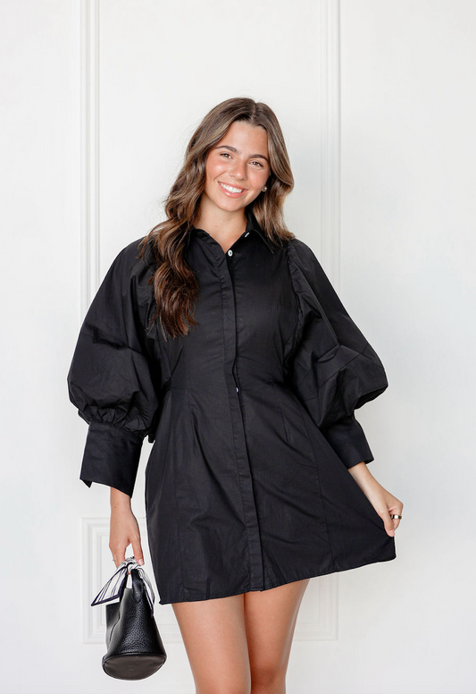 Big Sleeve Shirt Dress Black