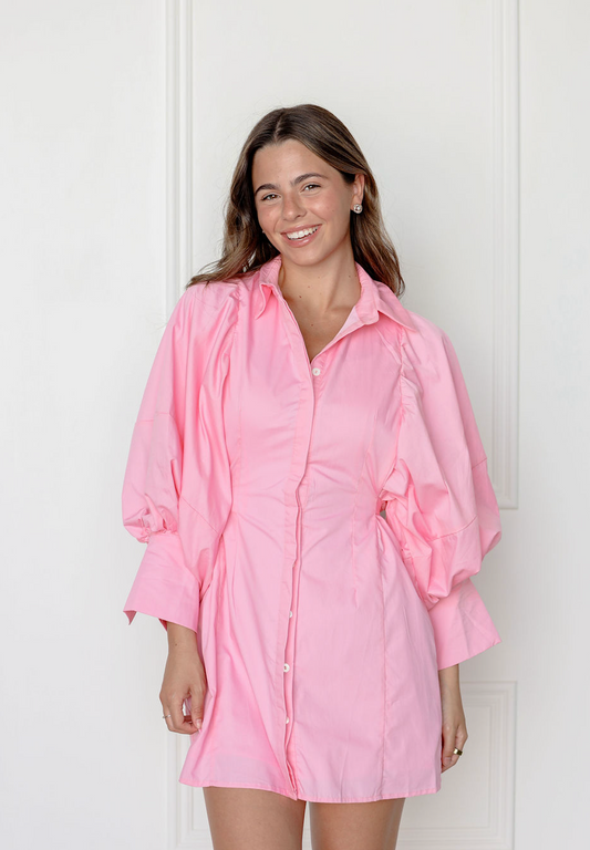 Big Sleeve Shirt Dress Pink