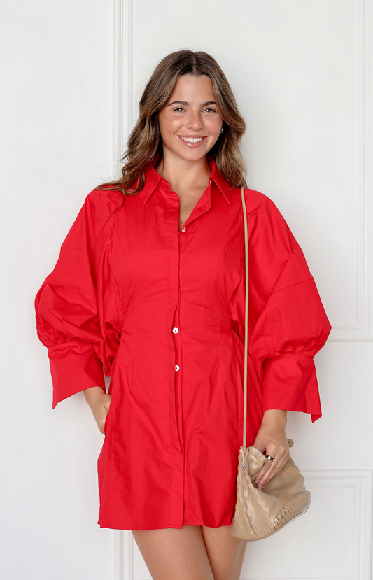 Big Sleeve Shirt Dress Red