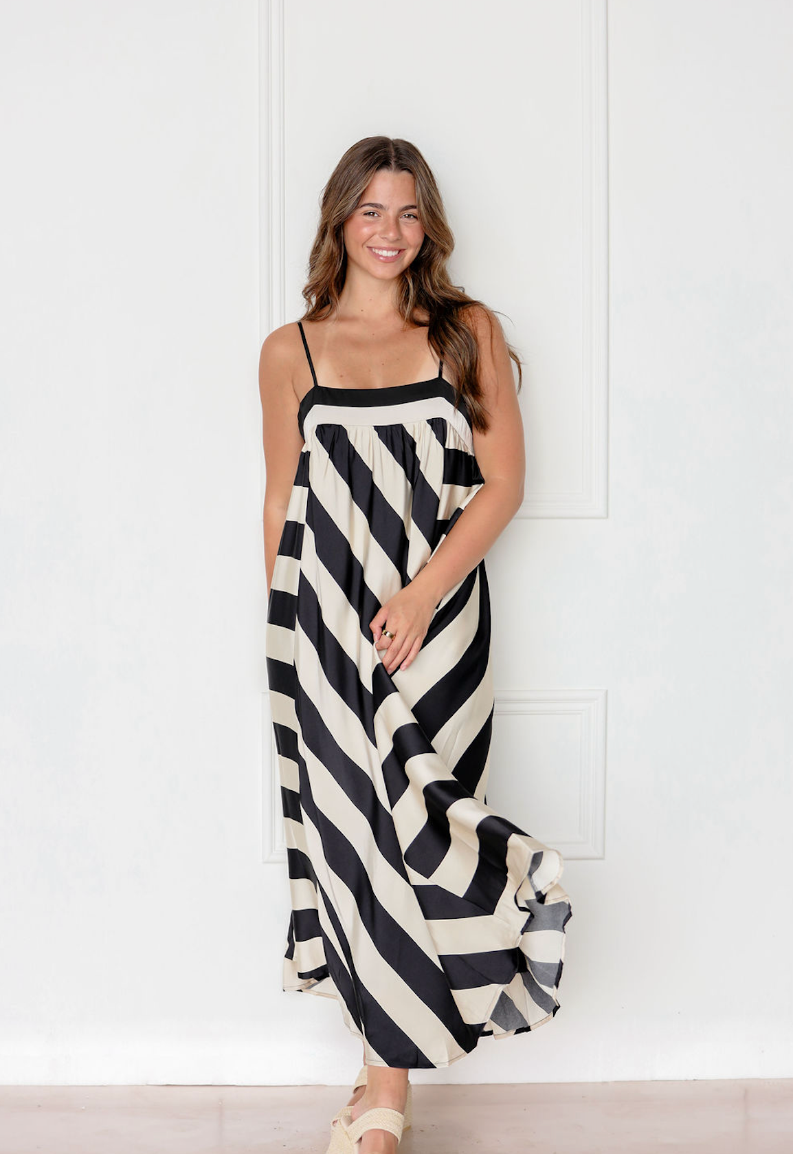 Cream/Black Stripes Maxi Dress