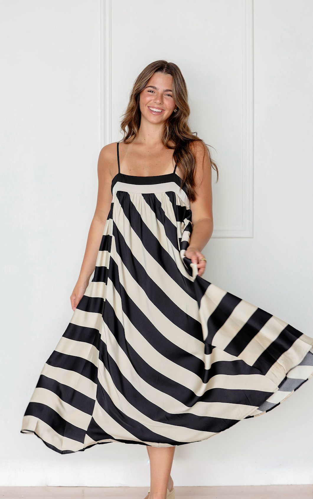 Cream/Black Stripes Maxi Dress