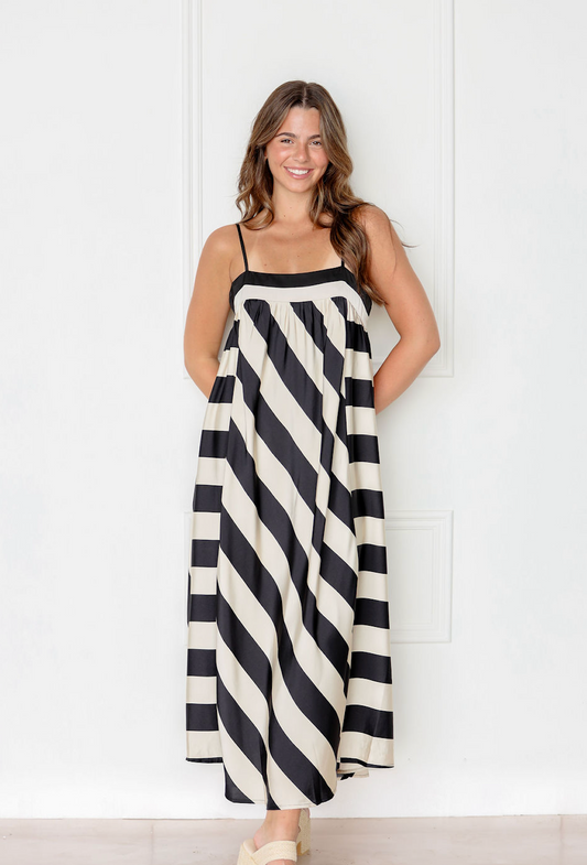 Cream/Black Stripes Maxi Dress
