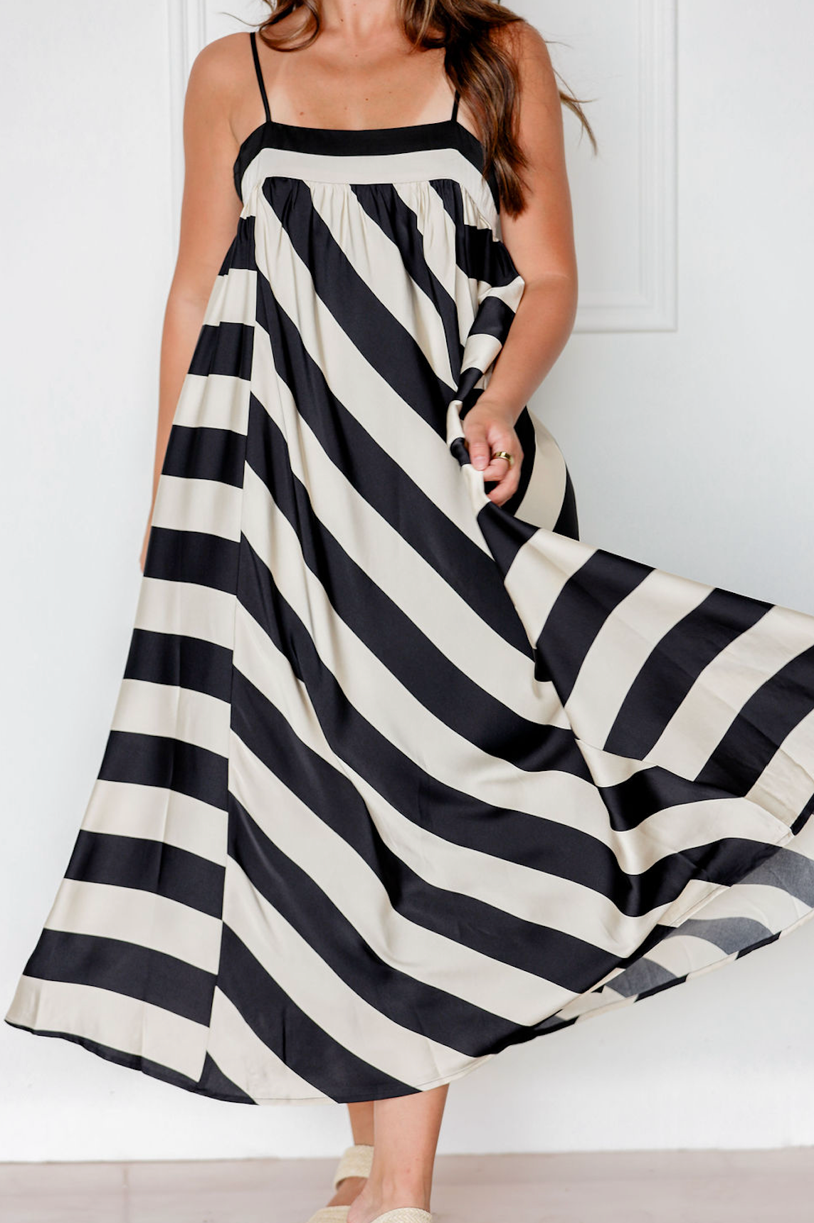 Cream/Black Stripes Maxi Dress
