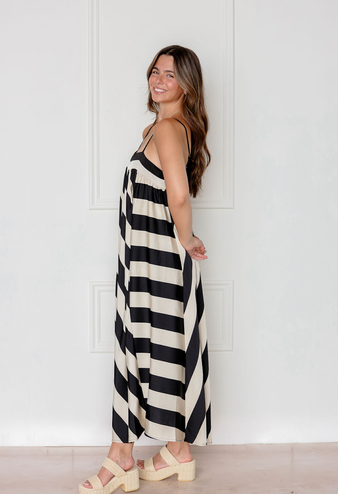 Cream/Black Stripes Maxi Dress